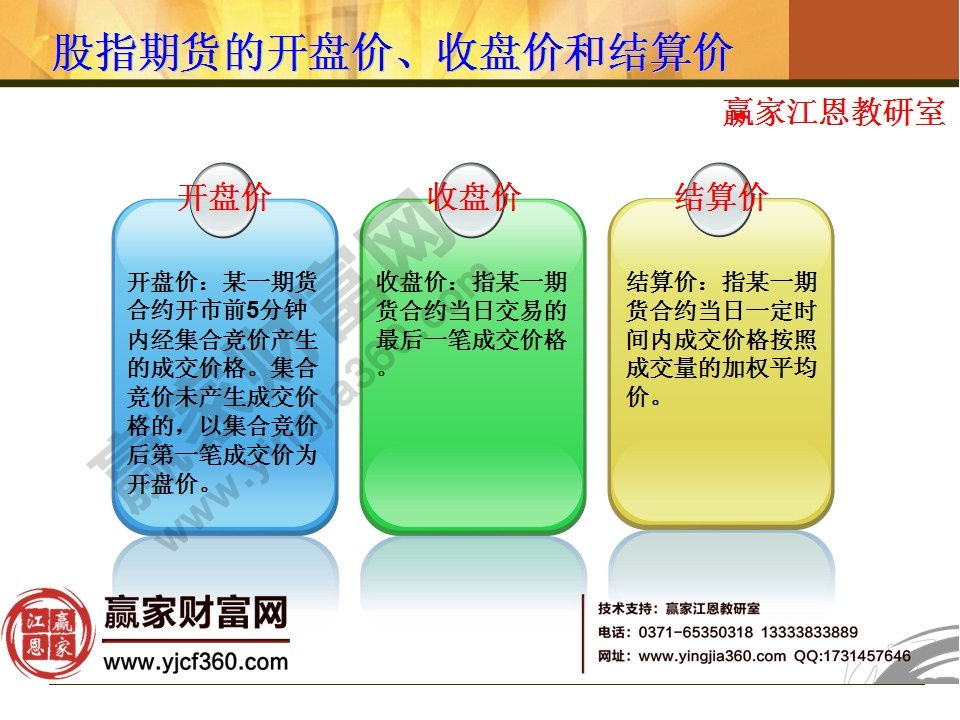 股指期貨的開盤價、收盤價和結算價