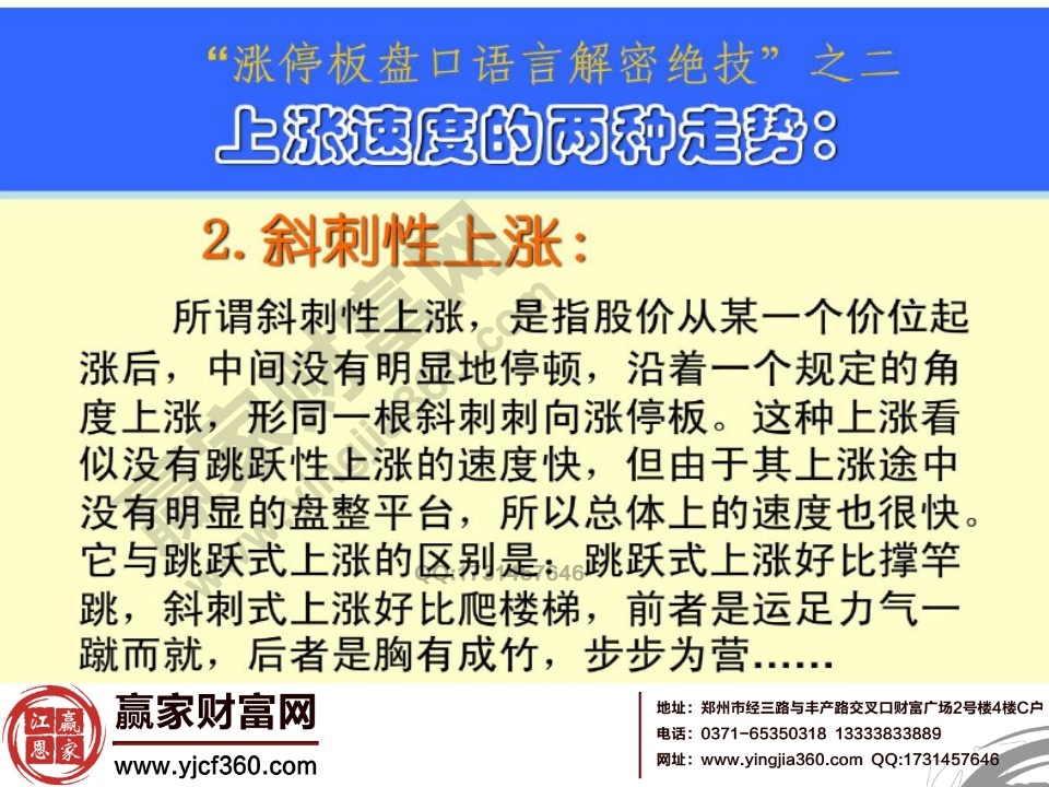 斜刺性上漲沒有跳躍性上漲的速度快
